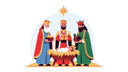 Fototapeta premium Three Wise Kings Offering Gifts to Baby Jesus