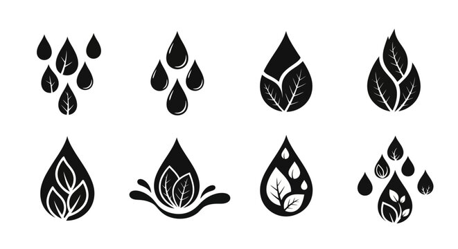 Collection of leaf and waterdrop icons.