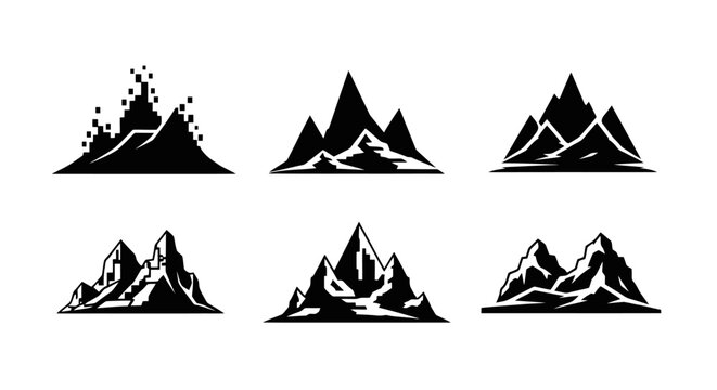 Collection of mountain range graphic icons.