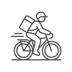 Fototapeta premium Food Delivery Courier Riding Bicycle with Backpack Vector Accent