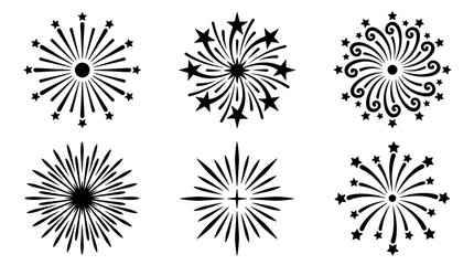 Obraz premium Collection of six black and white stylized fireworks and starburst graphic elements