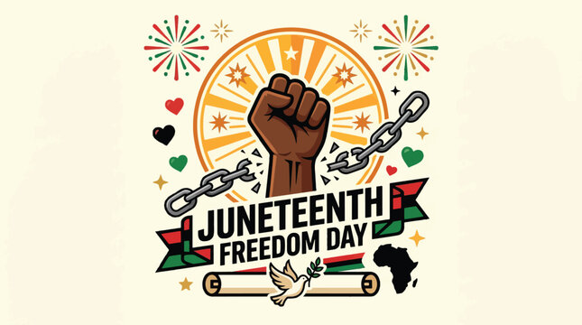 Juneteenth Freedom Day Celebration with Powerful Fist Breaking Chains