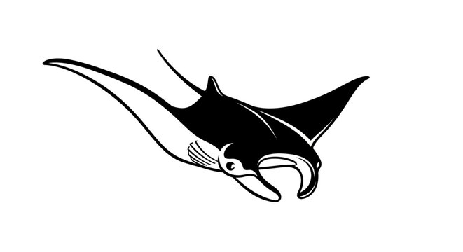 Black and white manta ray vector illustration on white background
