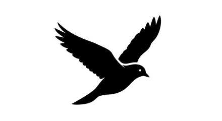 Obraz premium Black bird silhouette flying with wings spread on white background