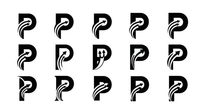 a collection of stylized letter P logos.