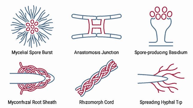 Fungal Mycelium Growth and Spore Production Biological Diagrams