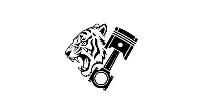 Tiger head with piston engine illustration.