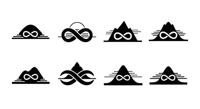 Black and white infinity symbols combined with mountains.