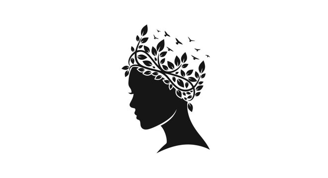 Black silhouette of a woman's head with ornate floral design.