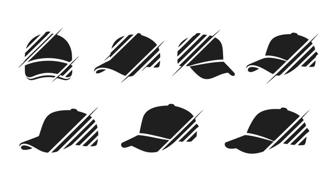 Collection of black baseball cap silhouettes.