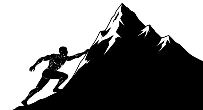 man climbing mountain silhouette graphic.