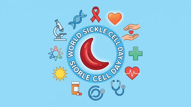 Sickle Cell Day Global Awareness Illustration with Medical Symbols