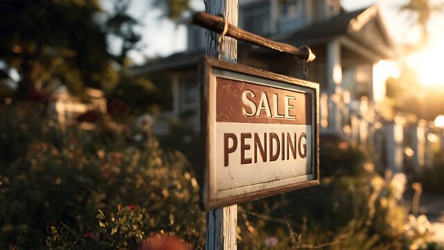 Sale pending real estate sign outside house.