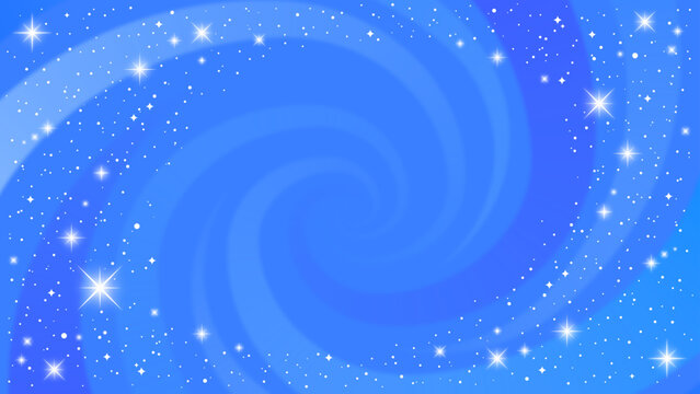 青い銀河と星空の渦巻き背景 キラキラ輝くファンタジー宇宙 中央コピースペース付き ベクターイラスト