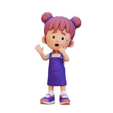 3D Cute Girl showing surprise expression unexpected reaction concept.