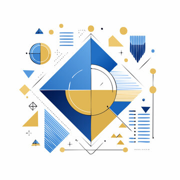 Abstract Geometric Composition with Blue and Gold Shapes