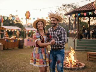 Obraz premium Cheerful Couple Dancing Happily at Outdoor June Festival Market