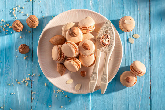 Creamy and homemade nut macarons .made of mix of nuts.