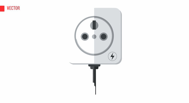Minimalist white electrical power outlet icon on white background