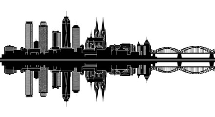 Obraz premium Cologne city skyline silhouette with reflection on white background
