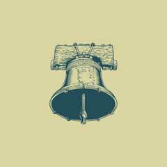 High-quality vector illustration of a liberty bell with vintage engraved style. Perfect for US historical themed graphic design, campaign, t-shirt prints, merchandise, tattoo, agency/organization logo © Danu