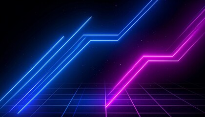 Naklejka premium Neon lines glow in blue and pink hues on a grid background