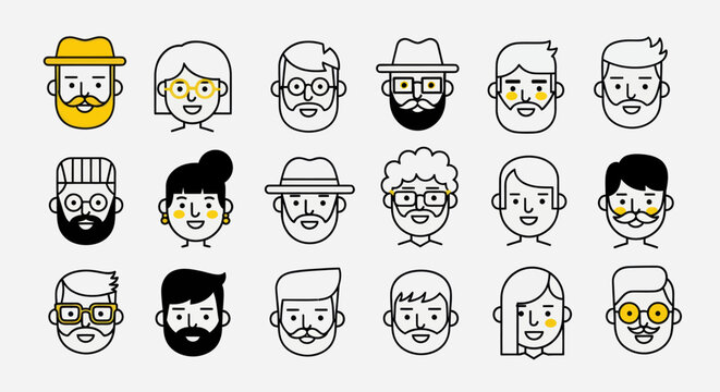 Diverse illustrated faces collection
