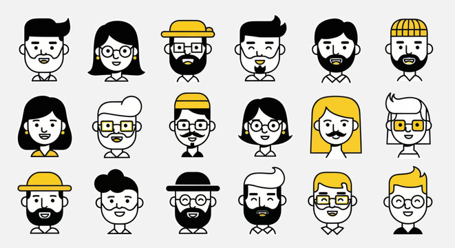 Diverse illustrated faces collection