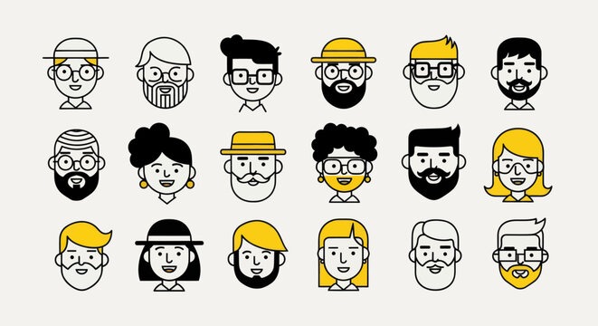 Diverse illustrated faces collection