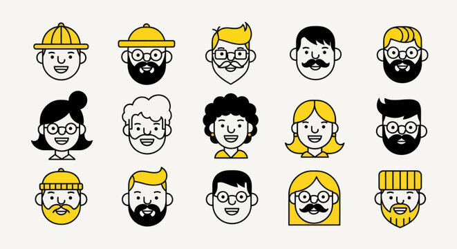 Diverse illustrated faces collection