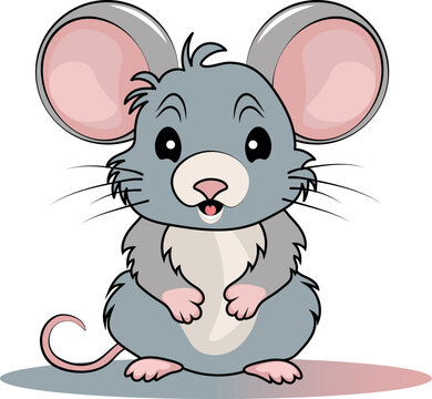 Cute cartoon gray mouse vector illustration isolated on white background