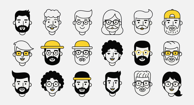 Diverse illustrated faces collection