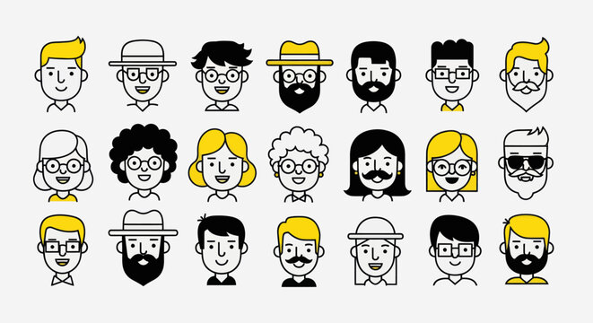 Diverse illustrated faces collection