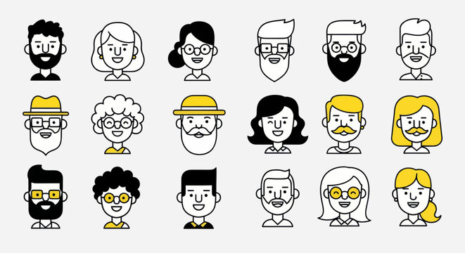 Diverse illustrated faces collection