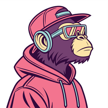 Futuristic NFT Monkey Mascot Vector