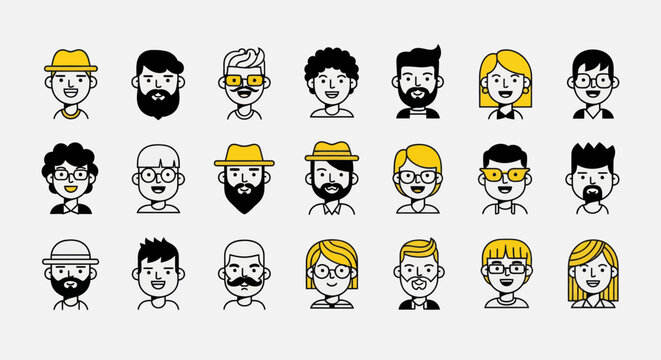 Diverse illustrated faces collection