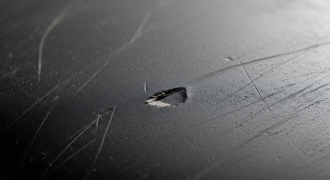 Scratched metal surface with hole.