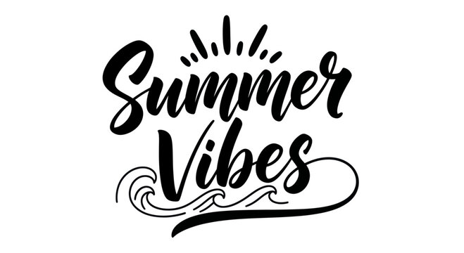 Summer Vibes Hand Lettering with Waves and Sun Rays