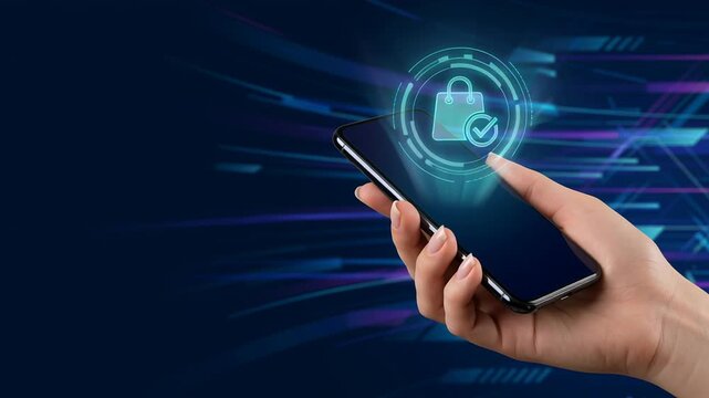 Online purchase order confirmed on smartphone screen with ecommerce checkout and retail transaction concept showing hand holding device for secure online purchase transaction