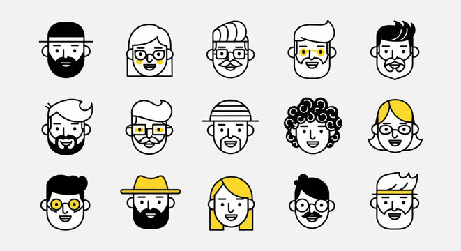 Diverse illustrated faces collection