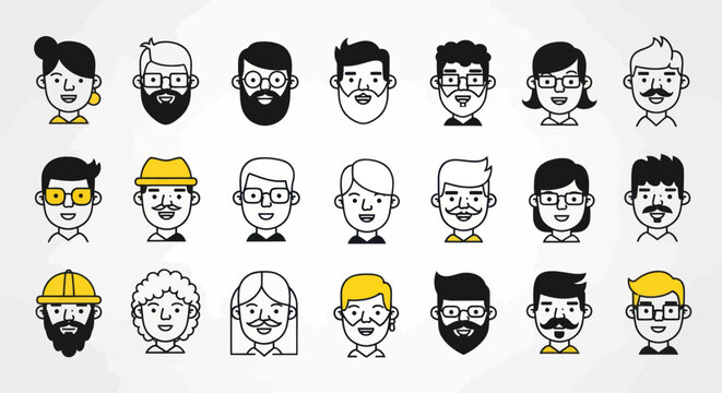 Diverse illustrated faces set