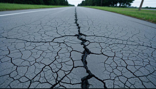 an asphalt road split right down the middle