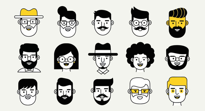Diverse illustrated faces collection