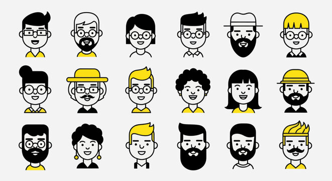 Diverse illustrated portrait collection