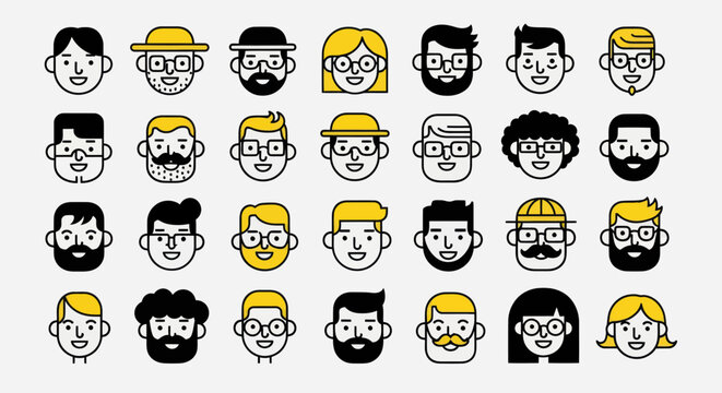 Diverse illustrated faces collection
