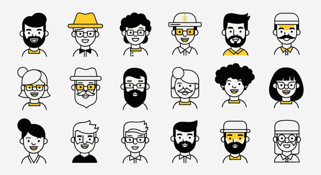 Diverse illustrated portrait collection
