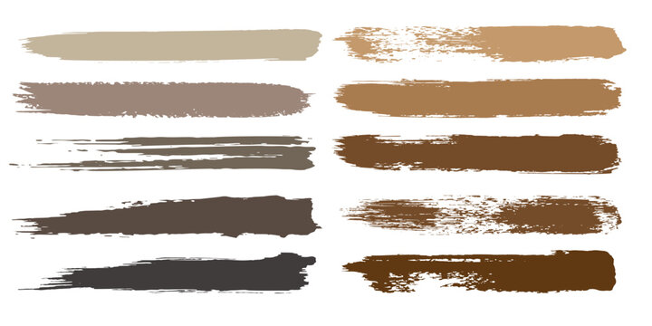 A collection of brush strokes with varying artistic styles, arranged vertically. The brush strokes with a gradient from light cream to light brown have a "grunge" or rough texture and some strokes.