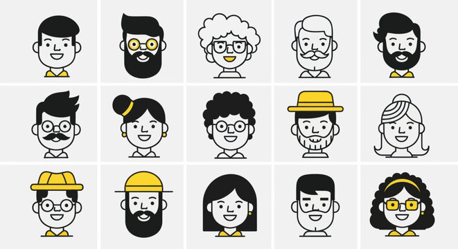 Diverse illustrated portrait collection