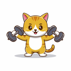 Obraz premium Cute Cat Lifting Dumbbells Cartoon Illustration