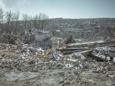 Destroyed buildings, Kupyansk, Kharkiv Oblast, Ukraine